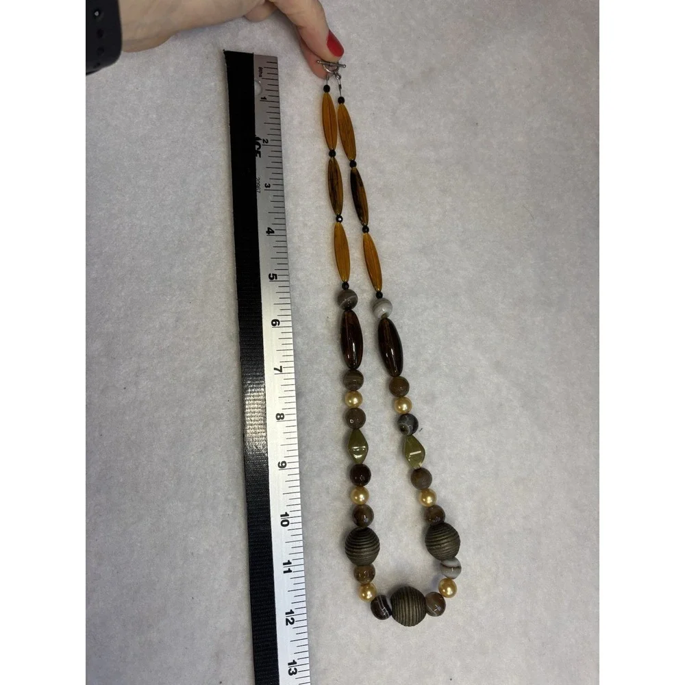 Women's Brown Beaded Chunky Statement Y2K BOHO Classic Staple Capsule Necklace‎